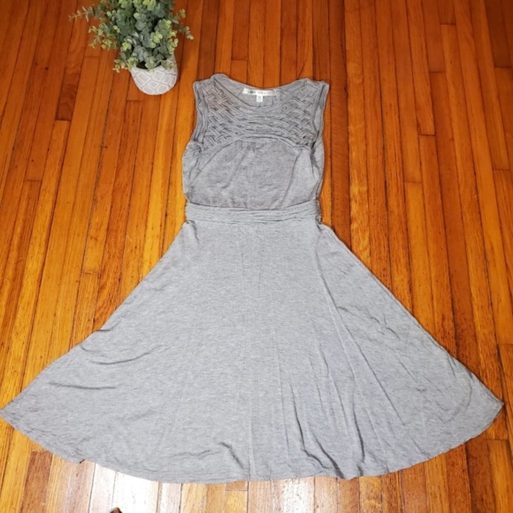 Max Studio Gray Dress Fit Flare Stretch Knit Braided Empire Waist Casual Work XS - Picture 1 of 6